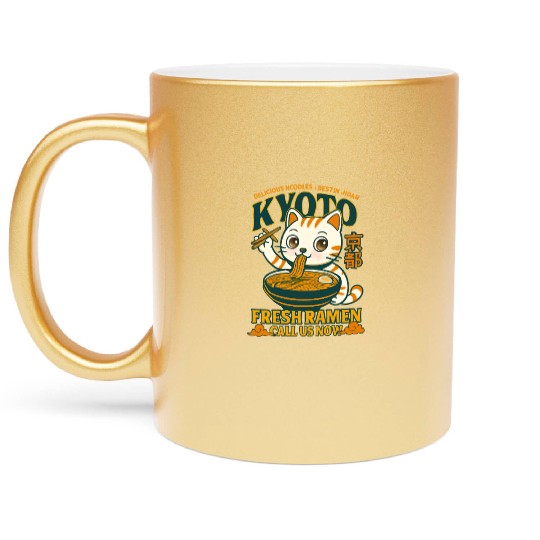 Kyoto Cat Ramen Delicious Drink Design Metallic Mugs