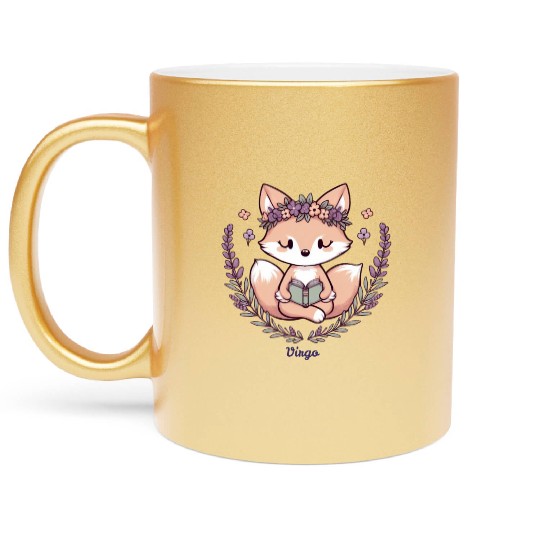 Cute Fox Virgo Reading with Floral Crown Metallic Mugs