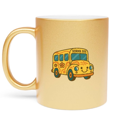 Cute Yellow School Bus Back to School Fun Metallic Mugs
