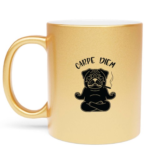 Meditative Pug with 'Carpe Diem' Text Metallic Mugs