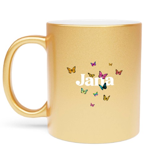 JANA - beautiful girl name with cute butterflies Metallic Mugs