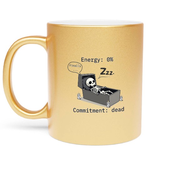 Sleepy Energy 0% – Funny Skeleton Coffin Meme Metallic Mugs