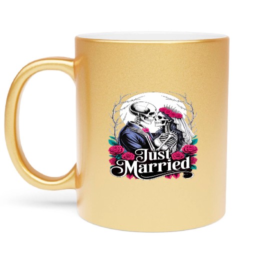 Gothic Just Married Skeletons Bride and Groom Metallic Mugs