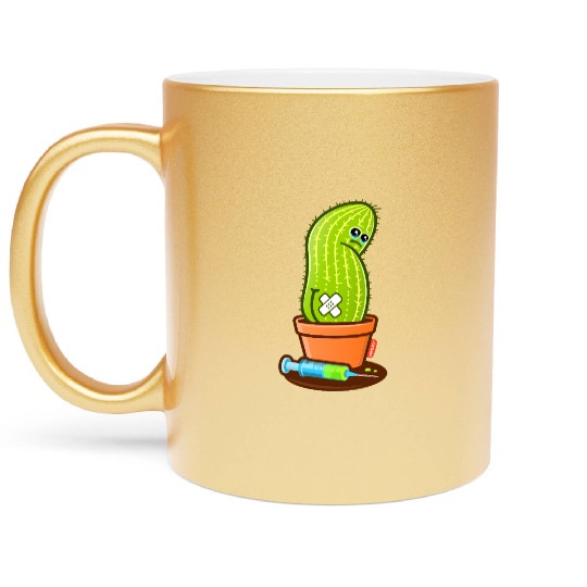 Cactie Blood Draw – Sad Cactus with Green Blood Metallic Mugs