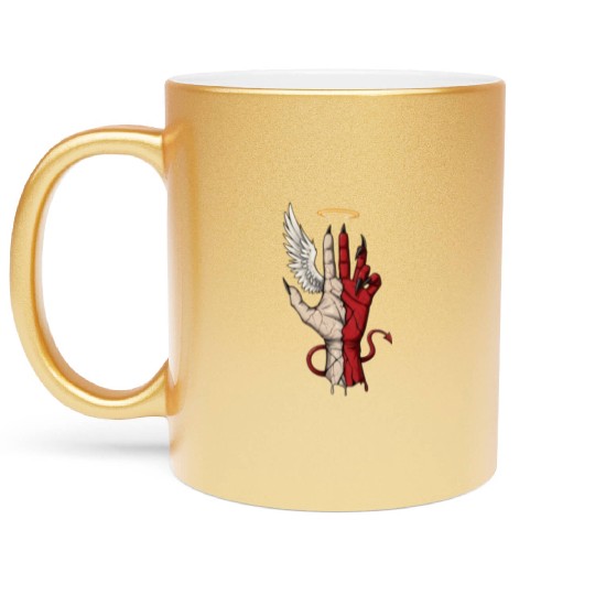 Divine Demonic Hand with Angel and Devil Metallic Mugs