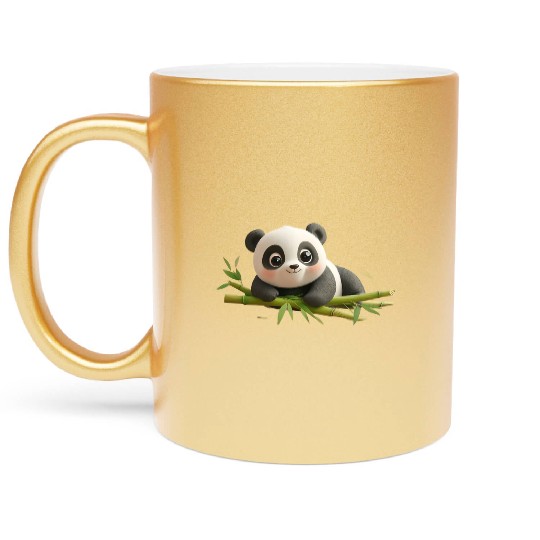 Charming Panda Cub with Bamboo Metallic Mugs
