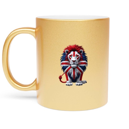 British Lion with Union Jack Flag Graphic Design Metallic Mugs