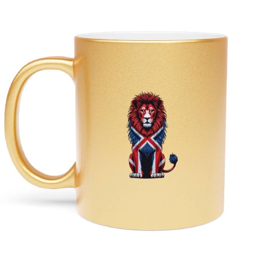 British Lion with Union Jack Flag Bold Art Design Metallic Mugs
