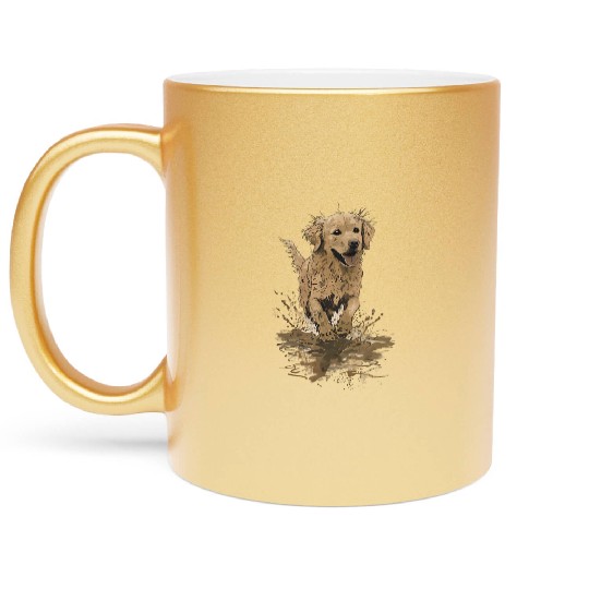 Joyful Golden Retriever Splash Design Metallic Mugs