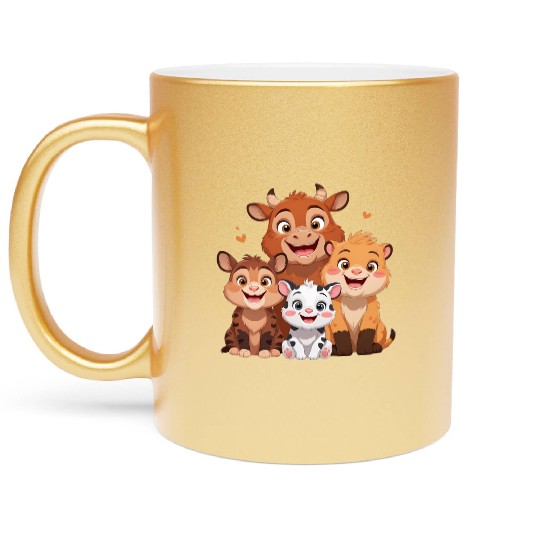 "Cute Farm Animal Friends – Cartoon Cow, Tiger, Li Metallic Mugs