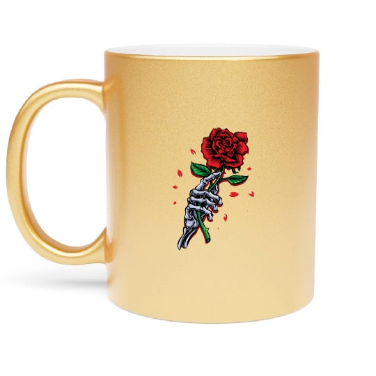 Skeleton Hand with Rose – Gothic Romance Art Metallic Mugs