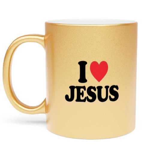 Heart and Cross with I Love Jesus Message Metallic Mugs