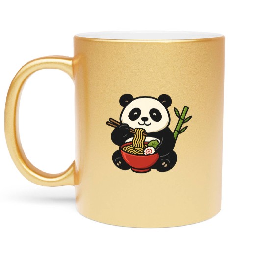 Cute Panda Eating Ramen Illustration Metallic Mugs