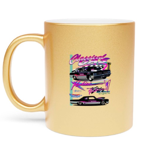Retro Drag Race Car Illustration Metallic Mugs