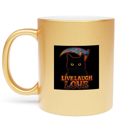 Black Cat Psychedelic Live Laugh Love Metallic Mugs