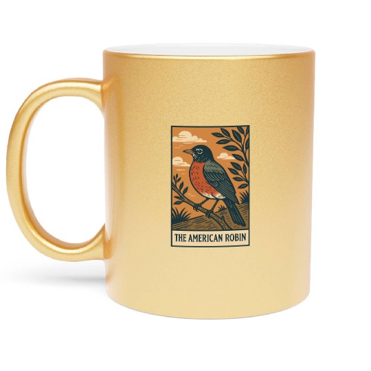 American Robin Nature Illustration Metallic Mugs