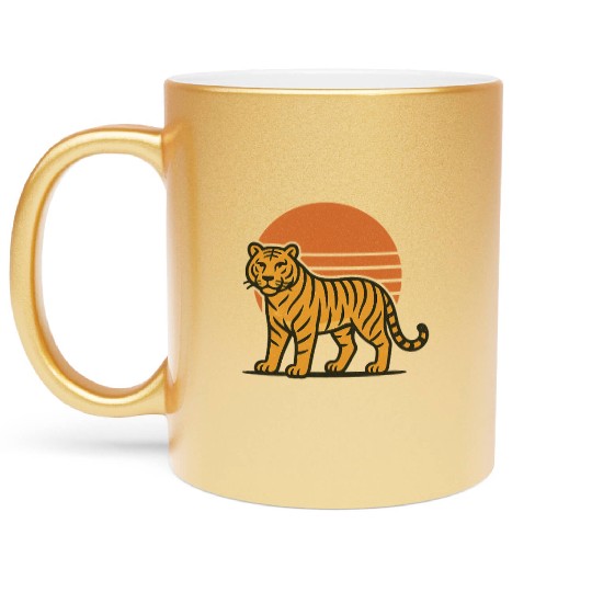 Sunset Tiger Illustration Metallic Mugs