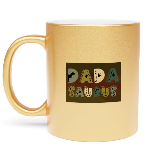 Dada Saurus Metallic Mugs, Dinosaur Dad Metallic Mugs