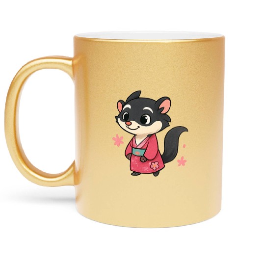 Kawaii Sly Fox in Traditional Kimono Metallic Mugs