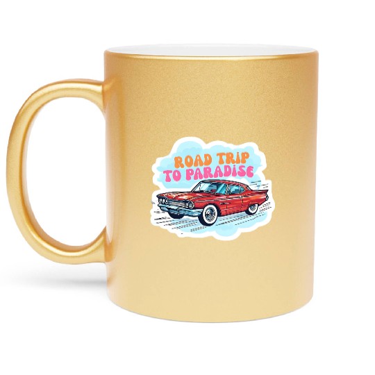 Vintage Classic Car Road Trip Design Metallic Mugs