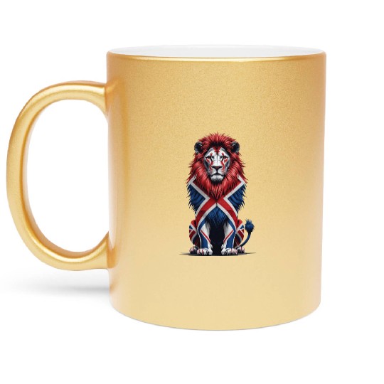 Regal Lion with Union Jack Mane Metallic Mugs