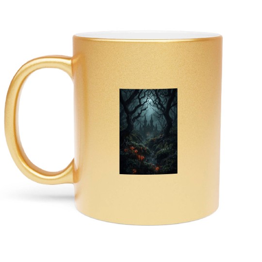 Enchanted Forest Castle Scene Metallic Mugs
