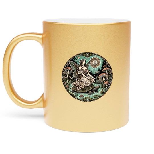 Enchanted Forest Fairy on Turtle Metallic Mugs