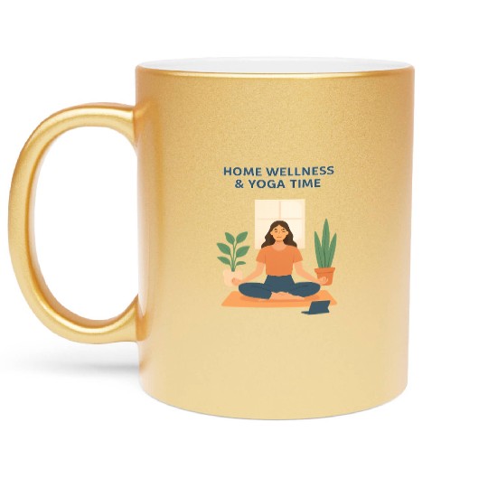 Serene Yoga Meditation Illustration Metallic Mugs