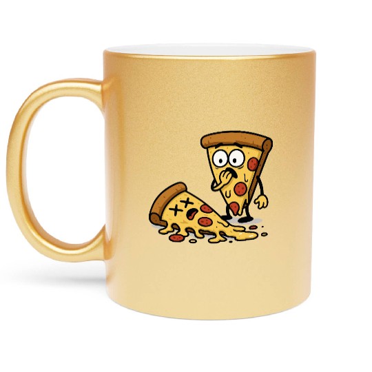 Pizza Slice Cartoon Expression Metallic Mugs