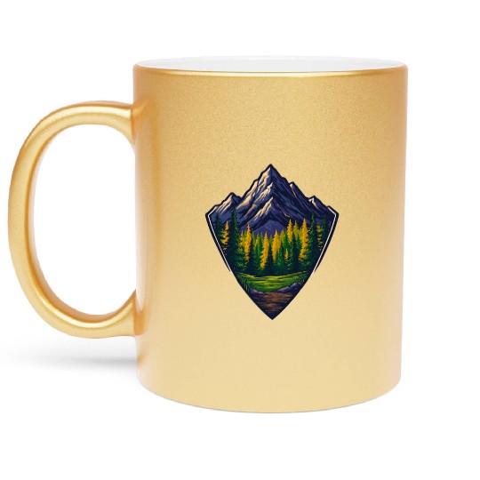 Mountain Wilderness Nature Shield Metallic Mugs