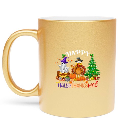 Retro Happy HalloThanksMas  Metallic Mugs