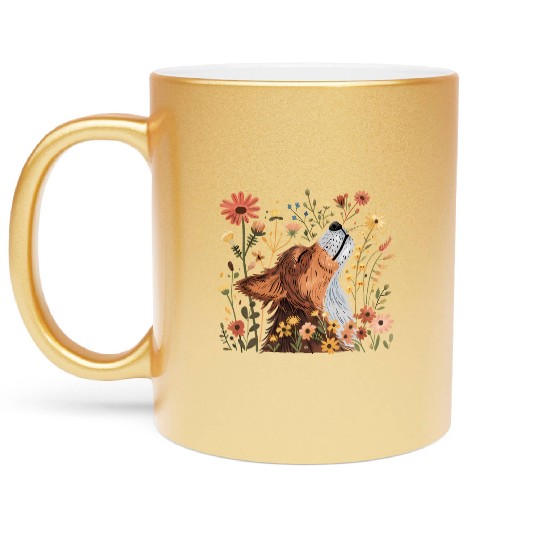Serene Howling Wolf Amid Floral Bloom Metallic Mugs