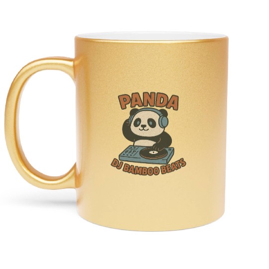 Panda DJ Bamboo Beats Illustration Metallic Mugs