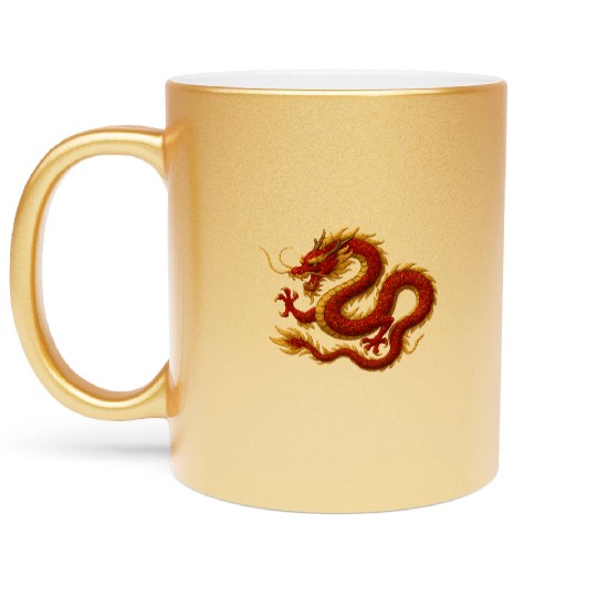 Elegant Red and Gold Dragon Design Metallic Mugs