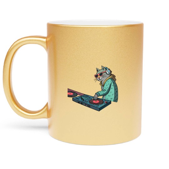 DJ Meow: Beats, Bass & Catitude Metallic Mugs