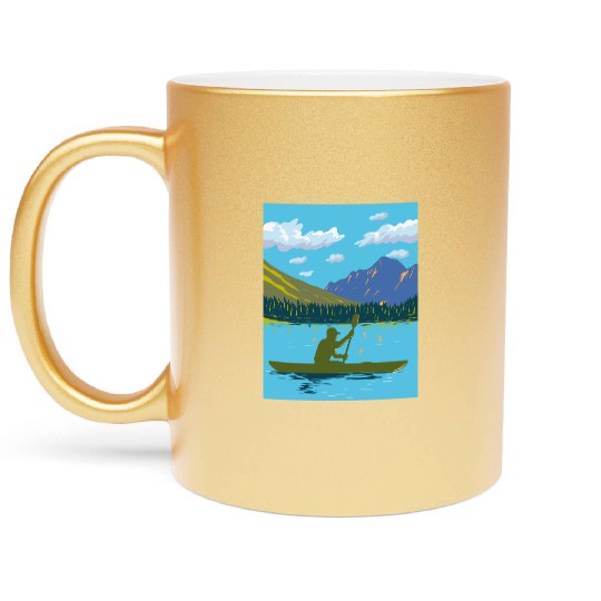 Kayak in Lake Josephine Glacier National Park WPA Metallic Mugs