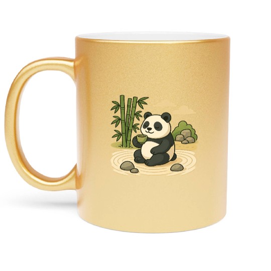 Serene Panda in Bamboo Garden Metallic Mugs