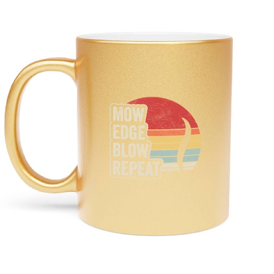 Mow Edge Blown Repeat Lawn Mowing Lawn Mower Retro Metallic Mugs
