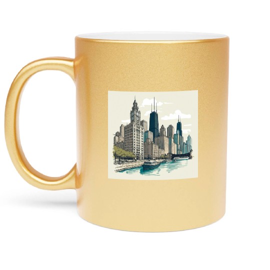 Chicago Skyline with Lake Michigan View Metallic Mugs