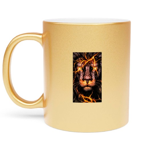 a lion on fire Metallic Mugs