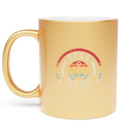 Seas Day Teal Nautical Anchor Funny Cruise Retro Metallic Mugs