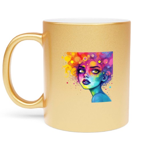 Vivid Neon Fantasy Woman Artwork Metallic Mugs
