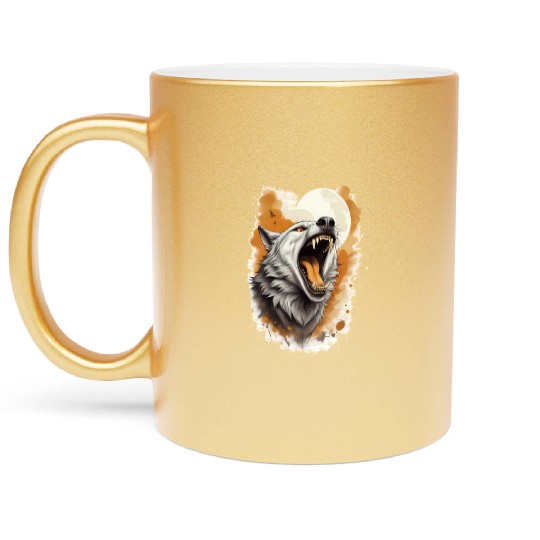 Howling Wolf Under Full Moon Metallic Mugs