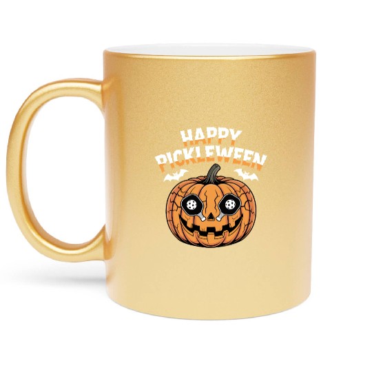 Pickleween Pickleball Player Halloween Pumpkin Metallic Mugs