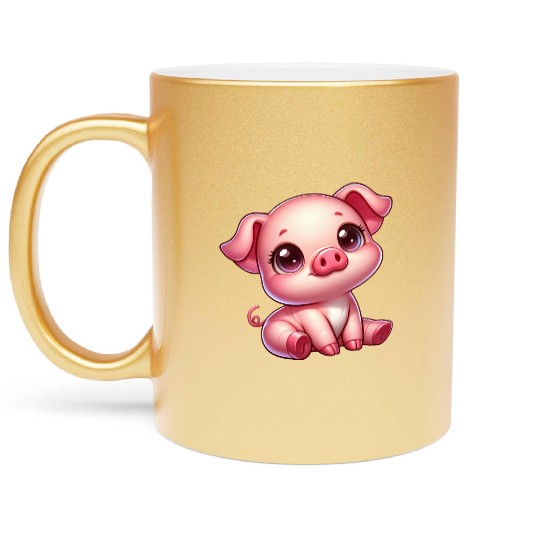 Cute piglet cartoon farm kawaii agriculture farmer Metallic Mugs