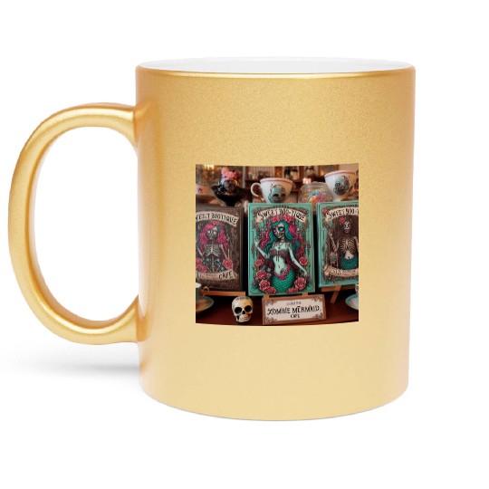 Colorful Sugar Skull Mermaid Design Metallic Mugs