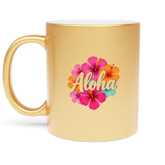 Aloha Hibiscus Hawaiian Dream Design Hawaii Vaca  Metallic Mugs