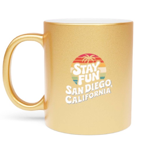 Retro Sunset Stay Fun San Diego Design Metallic Mugs