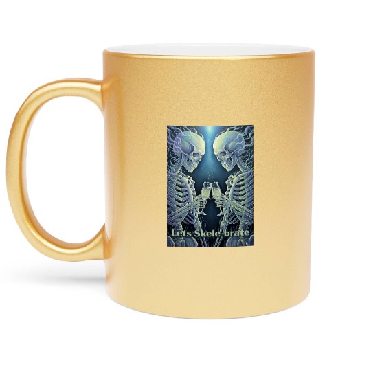 Celestial Skeleton Toasting Champagne Metallic Mugs