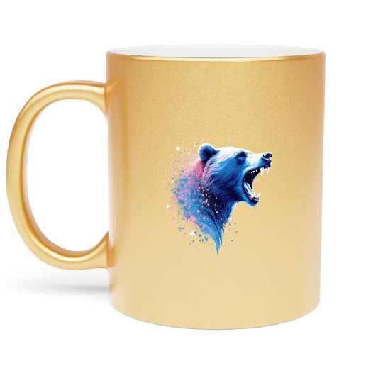 Roaring Bear Head Blue And Pink Metallic Mugs